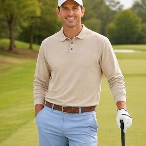 Walter Hagen Golf Men's XXL  100% Cotton Long Sleeve Polo Shirt, Preppy